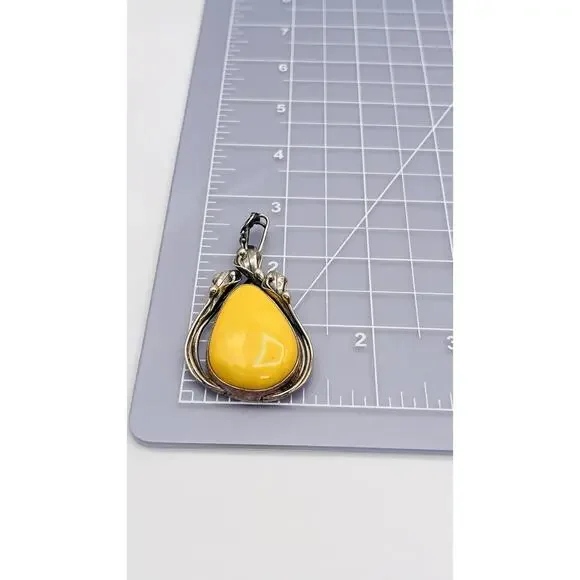 SZ Vintage Teardrop Baltic Yellow Yoke Amber Lily Frame Pendant Only Silver 925